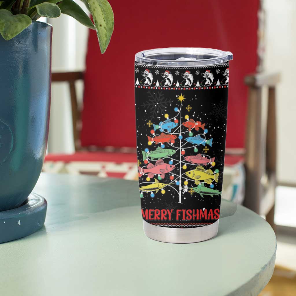 Merry Fishmas Tumbler Cup Fishing Christmas Tree Lights - Wonder Print Shop