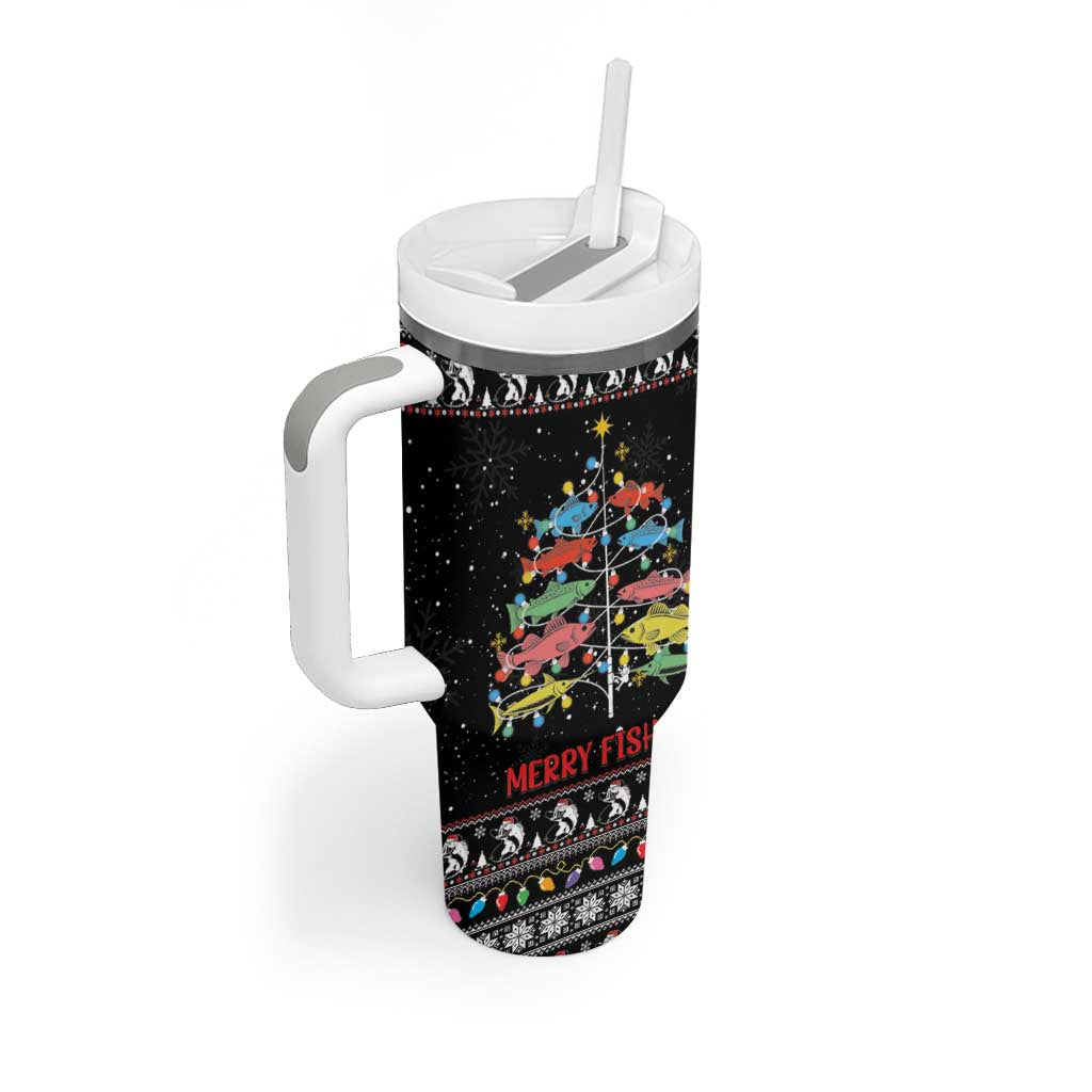 Merry Fishmas Tumbler With Handle Fishing Christmas Tree Lights - Wonder Print Shop