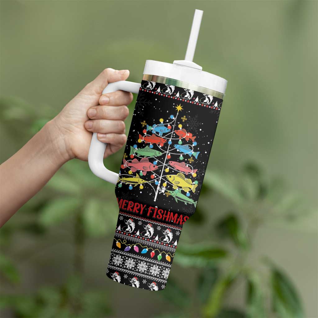 Merry Fishmas Tumbler With Handle Fishing Christmas Tree Lights - Wonder Print Shop