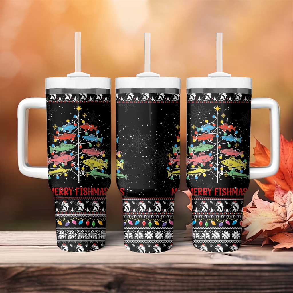Merry Fishmas Tumbler With Handle Fishing Christmas Tree Lights - Wonder Print Shop