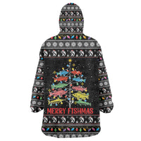 Merry Fishmas Wearable Blanket Hoodie Fishing Christmas Tree Lights - Wonder Print Shop