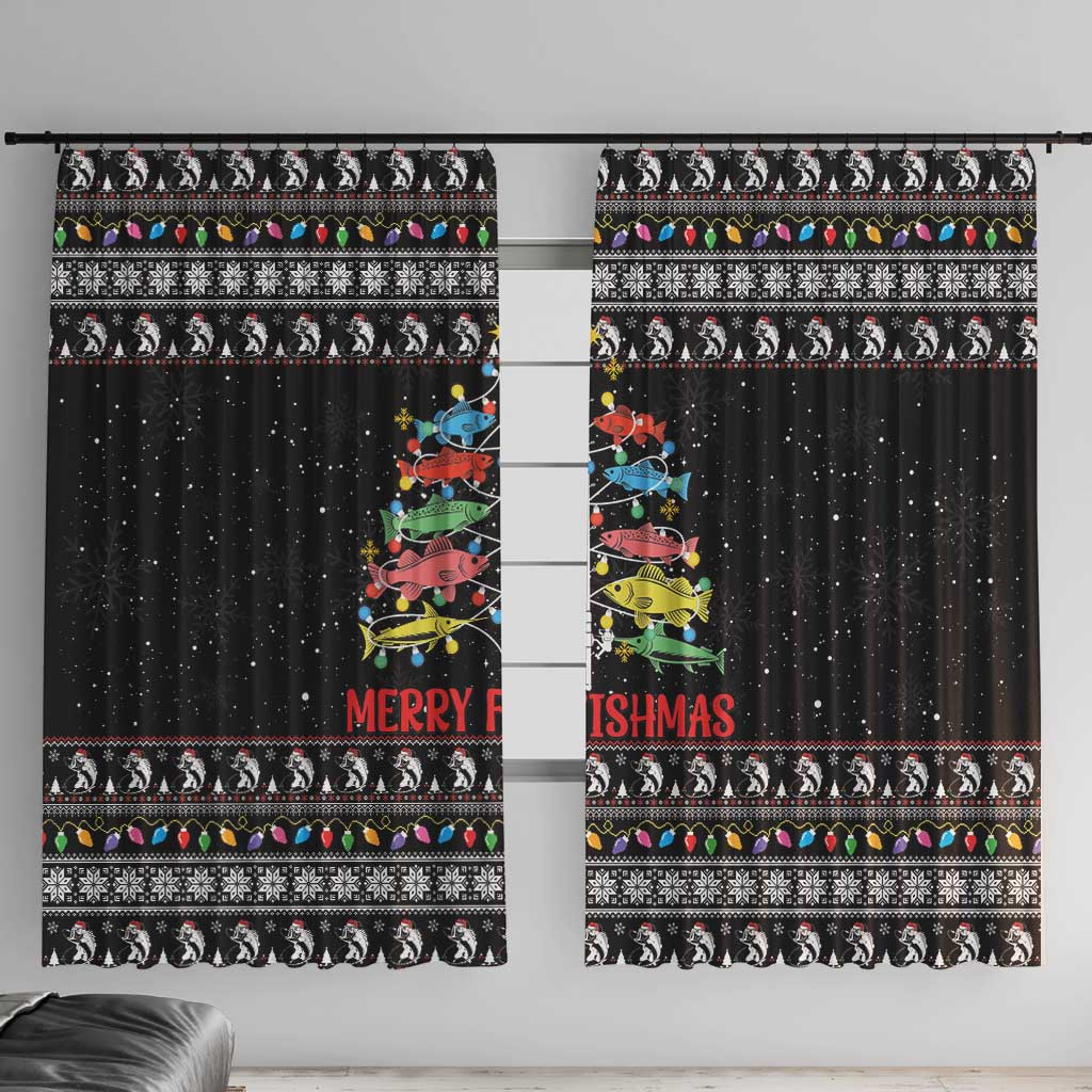 Merry Fishmas Window Curtain Fishing Christmas Tree Lights - Wonder Print Shop