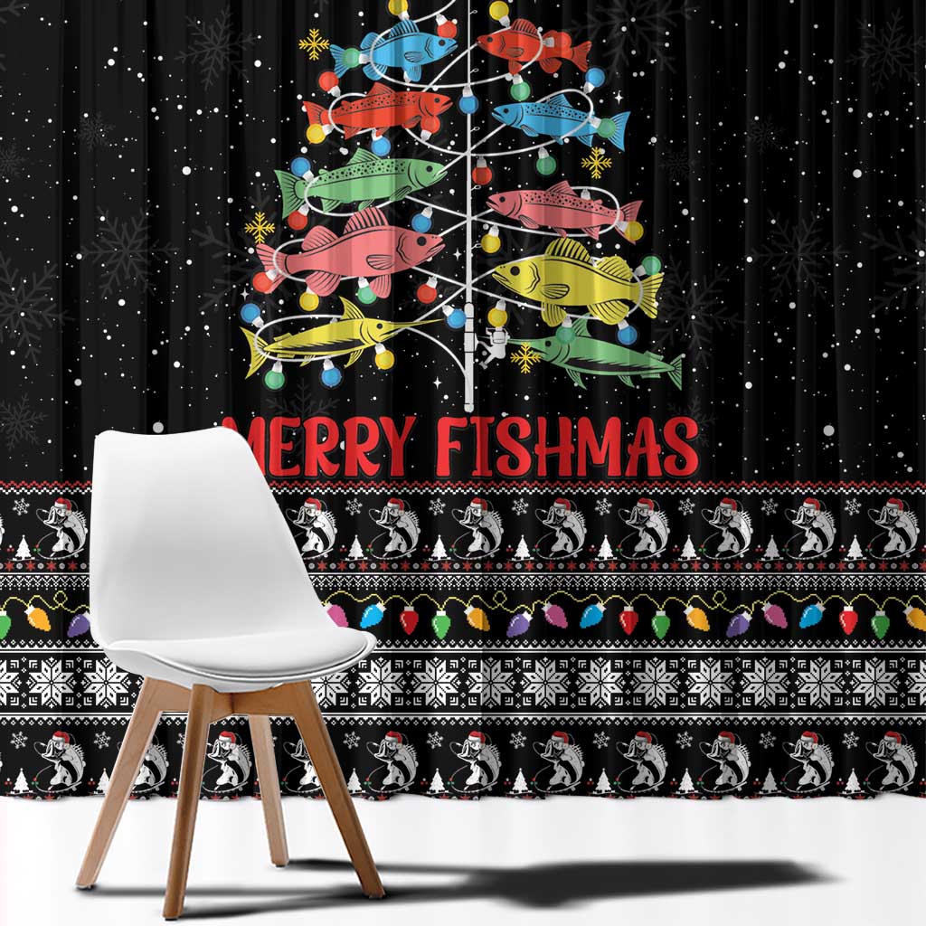Merry Fishmas Window Curtain Fishing Christmas Tree Lights - Wonder Print Shop