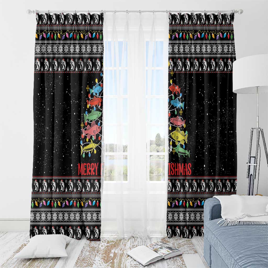 Merry Fishmas Window Curtain Fishing Christmas Tree Lights - Wonder Print Shop