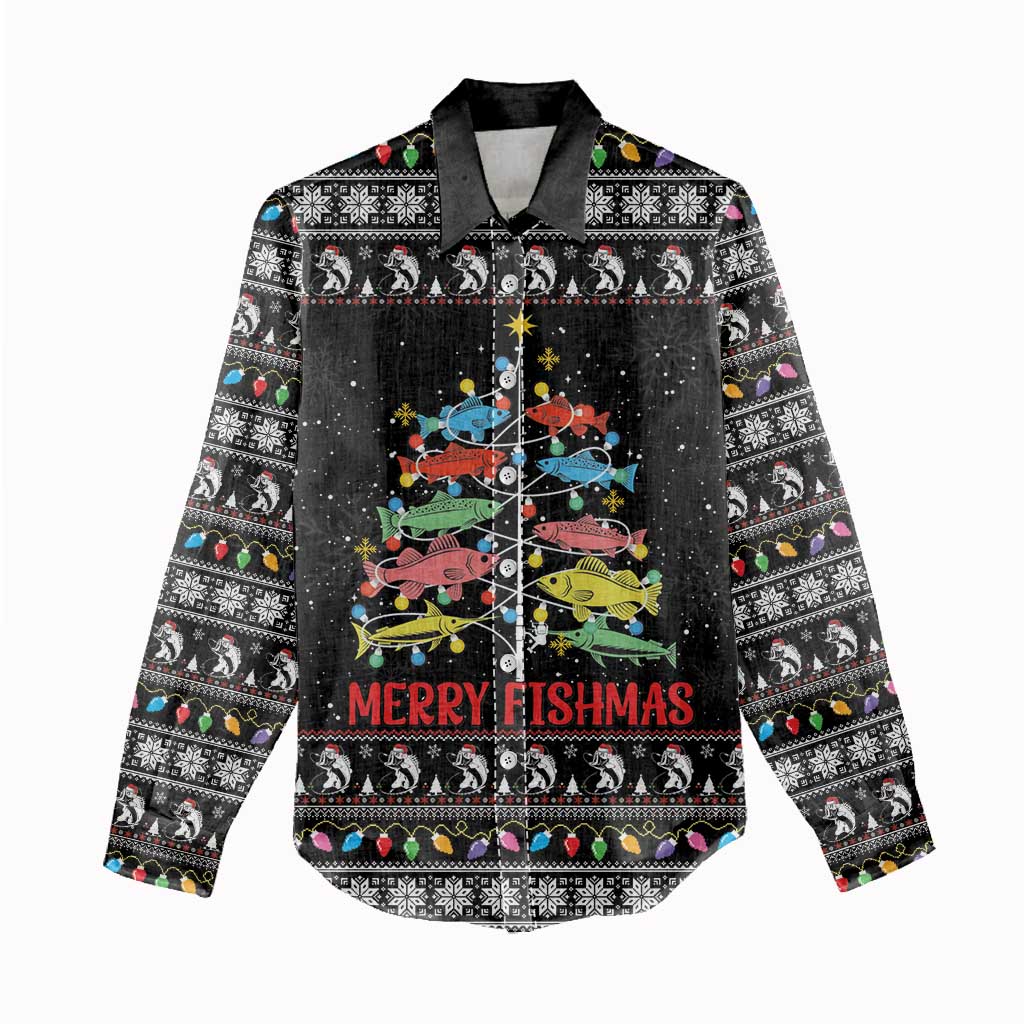 Merry Fishmas Women Casual Shirt Fishing Christmas Tree Lights - Wonder Print Shop