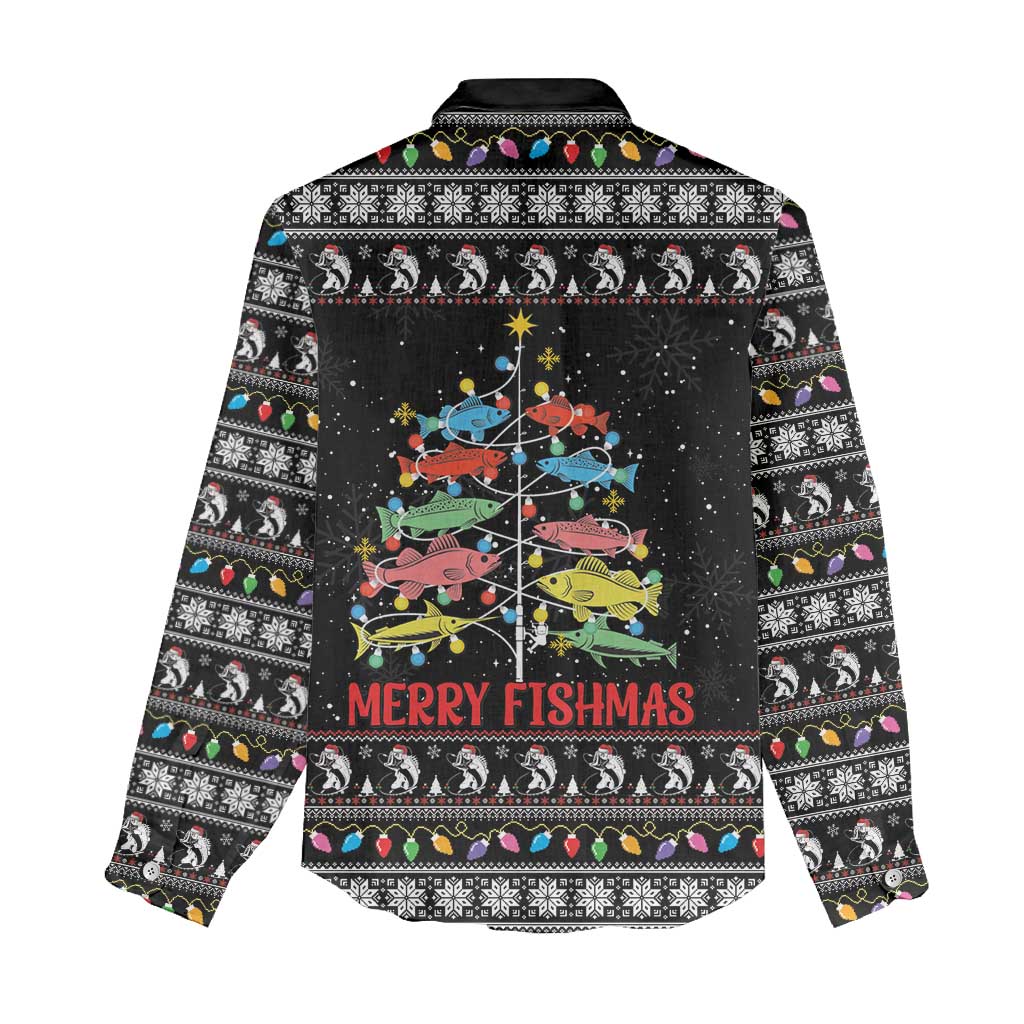 Merry Fishmas Women Casual Shirt Fishing Christmas Tree Lights - Wonder Print Shop