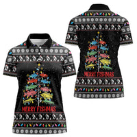 Merry Fishmas Women Polo Shirt Fishing Christmas Tree Lights - Wonder Print Shop
