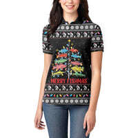 Merry Fishmas Women Polo Shirt Fishing Christmas Tree Lights - Wonder Print Shop