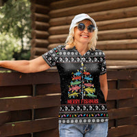 Merry Fishmas Women Polo Shirt Fishing Christmas Tree Lights - Wonder Print Shop