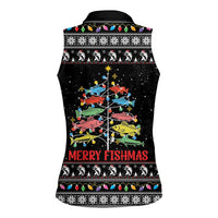 Merry Fishmas Women Sleeveless Polo Shirt Fishing Christmas Tree Lights - Wonder Print Shop