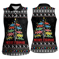 Merry Fishmas Women Sleeveless Polo Shirt Fishing Christmas Tree Lights - Wonder Print Shop