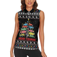 Merry Fishmas Women Sleeveless Polo Shirt Fishing Christmas Tree Lights - Wonder Print Shop