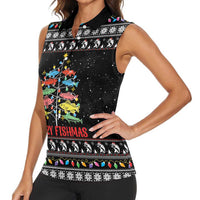 Merry Fishmas Women Sleeveless Polo Shirt Fishing Christmas Tree Lights - Wonder Print Shop