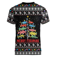 Merry Fishmas Women V-Neck T-Shirt Fishing Christmas Tree Lights - Wonder Print Shop