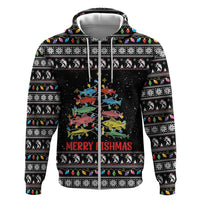 Merry Fishmas Zip Hoodie Fishing Christmas Tree Lights - Wonder Print Shop