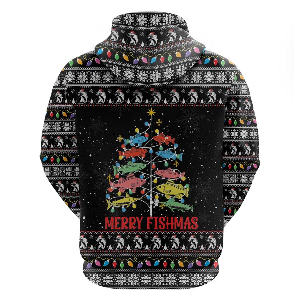 Merry Fishmas Zip Hoodie Fishing Christmas Tree Lights - Wonder Print Shop
