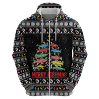Merry Fishmas Zip Hoodie Fishing Christmas Tree Lights - Wonder Print Shop