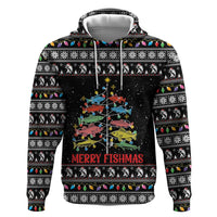 Merry Fishmas Zip Hoodie Fishing Christmas Tree Lights - Wonder Print Shop