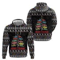 Merry Fishmas Zip Hoodie Fishing Christmas Tree Lights - Wonder Print Shop