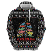 Merry Fishmas Zip Hoodie Fishing Christmas Tree Lights - Wonder Print Shop