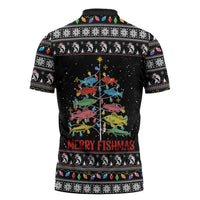 Merry Fishmas Zipper Polo Shirt Fishing Christmas Tree Lights - Wonder Print Shop
