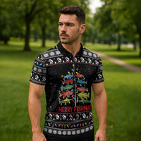 Merry Fishmas Zipper Polo Shirt Fishing Christmas Tree Lights - Wonder Print Shop