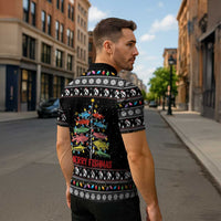 Merry Fishmas Zipper Polo Shirt Fishing Christmas Tree Lights - Wonder Print Shop