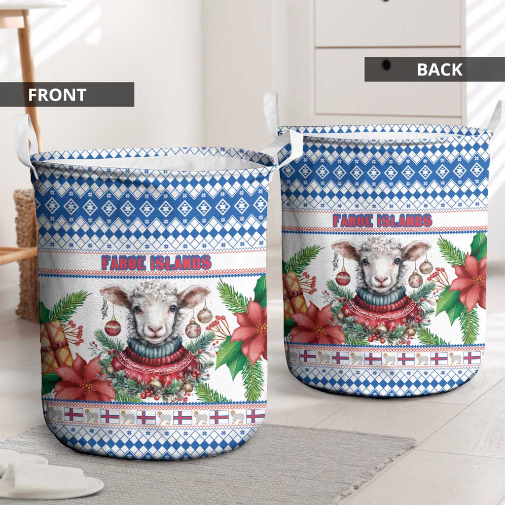 Faroe Islands Christmas Laundry Basket Cute Faroese Sheep Xmas Patterns - Wonder Print Shop