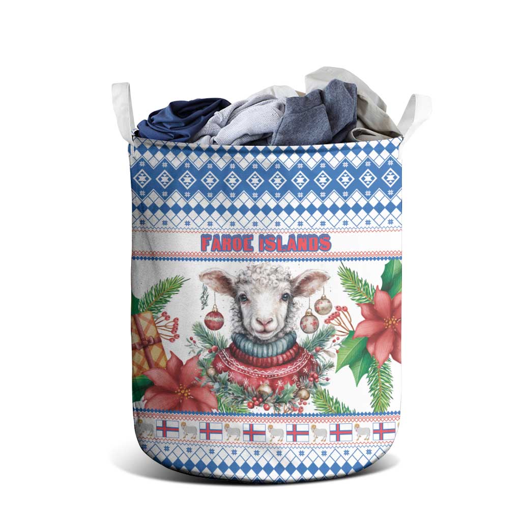 Faroe Islands Christmas Laundry Basket Cute Faroese Sheep Xmas Patterns - Wonder Print Shop