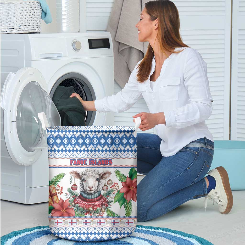 Faroe Islands Christmas Laundry Basket Cute Faroese Sheep Xmas Patterns - Wonder Print Shop