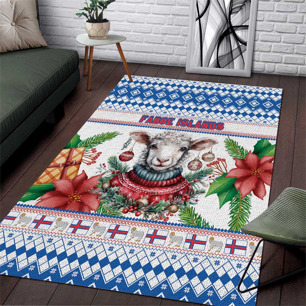 Faroe Islands Christmas Area Rug Cute Faroese Sheep Xmas Patterns - Wonder Print Shop