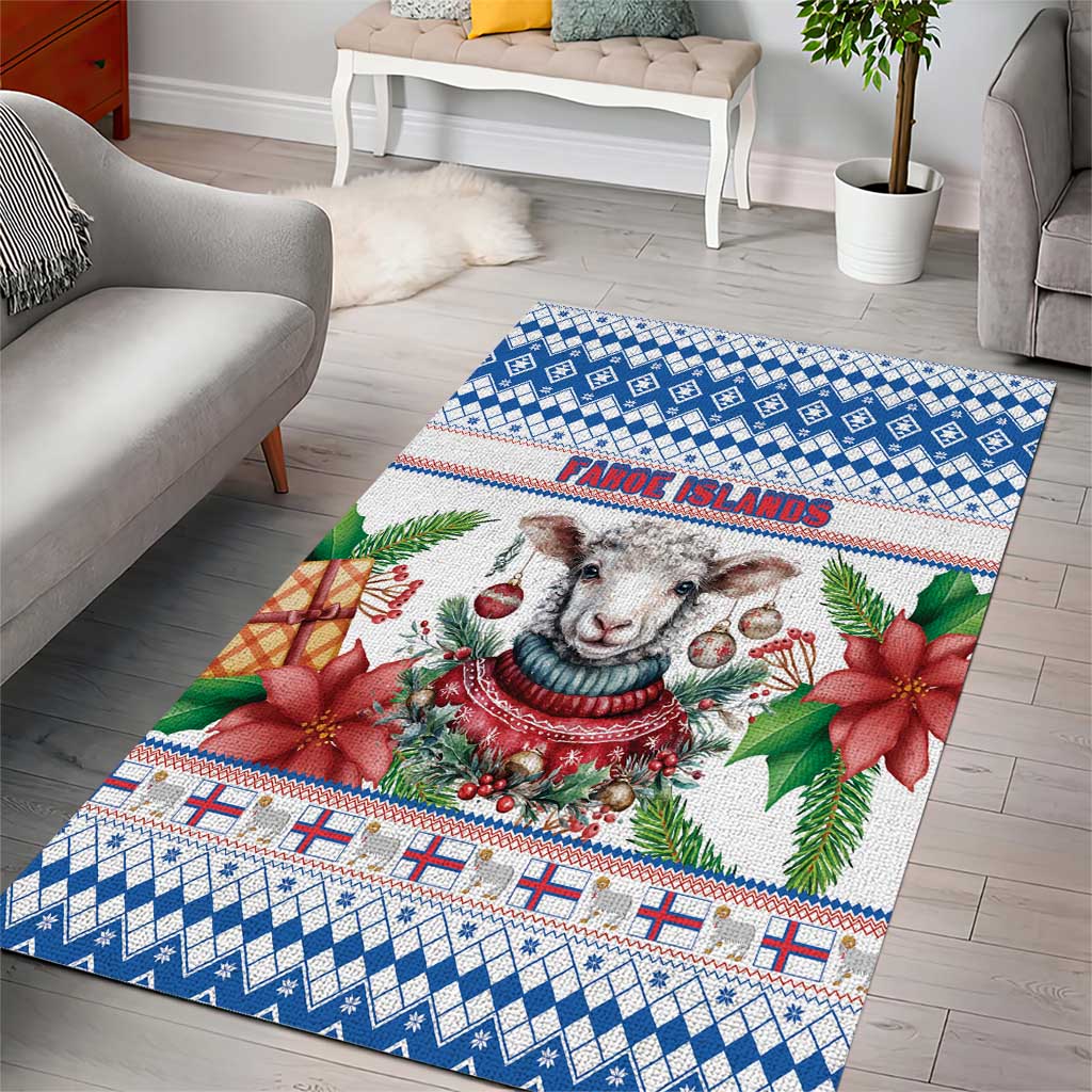 Faroe Islands Christmas Area Rug Cute Faroese Sheep Xmas Patterns - Wonder Print Shop