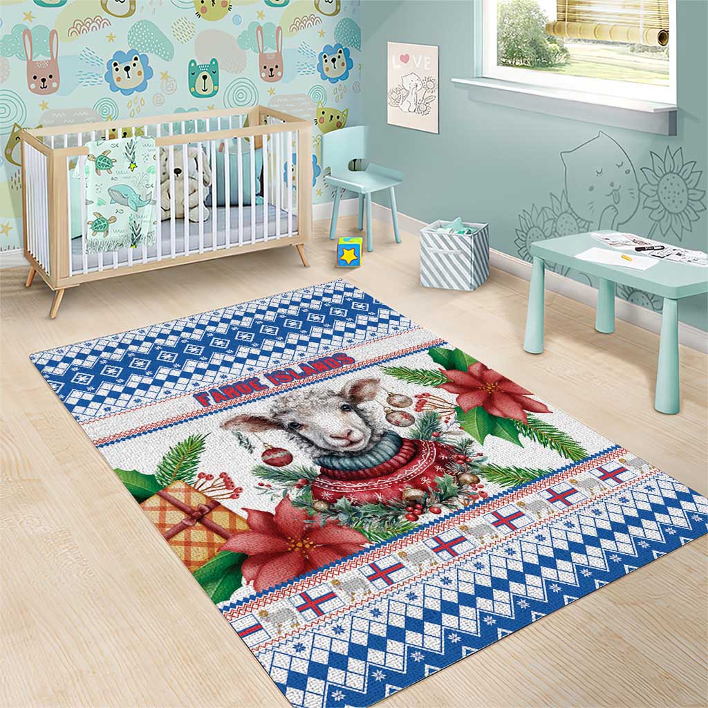 Faroe Islands Christmas Area Rug Cute Faroese Sheep Xmas Patterns - Wonder Print Shop