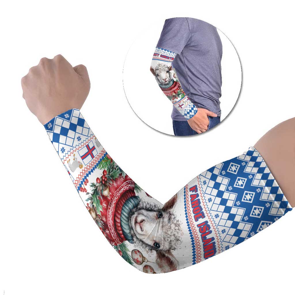 Faroe Islands Christmas Arm Sleeves Cute Faroese Sheep Xmas Patterns - Wonder Print Shop