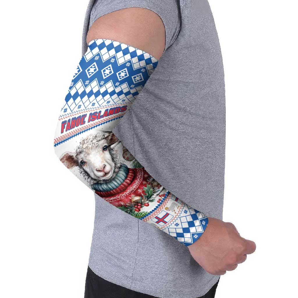 Faroe Islands Christmas Arm Sleeves Cute Faroese Sheep Xmas Patterns - Wonder Print Shop
