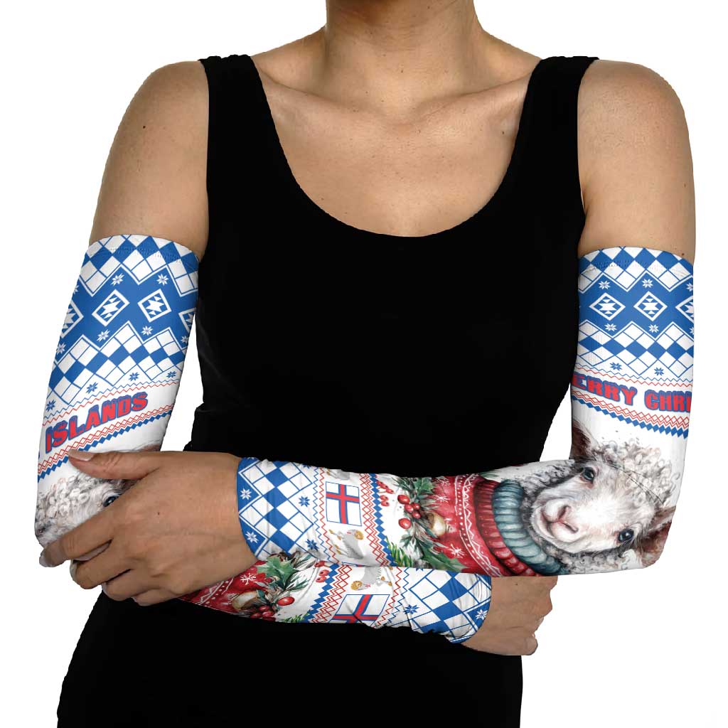 Faroe Islands Christmas Arm Sleeves Cute Faroese Sheep Xmas Patterns - Wonder Print Shop