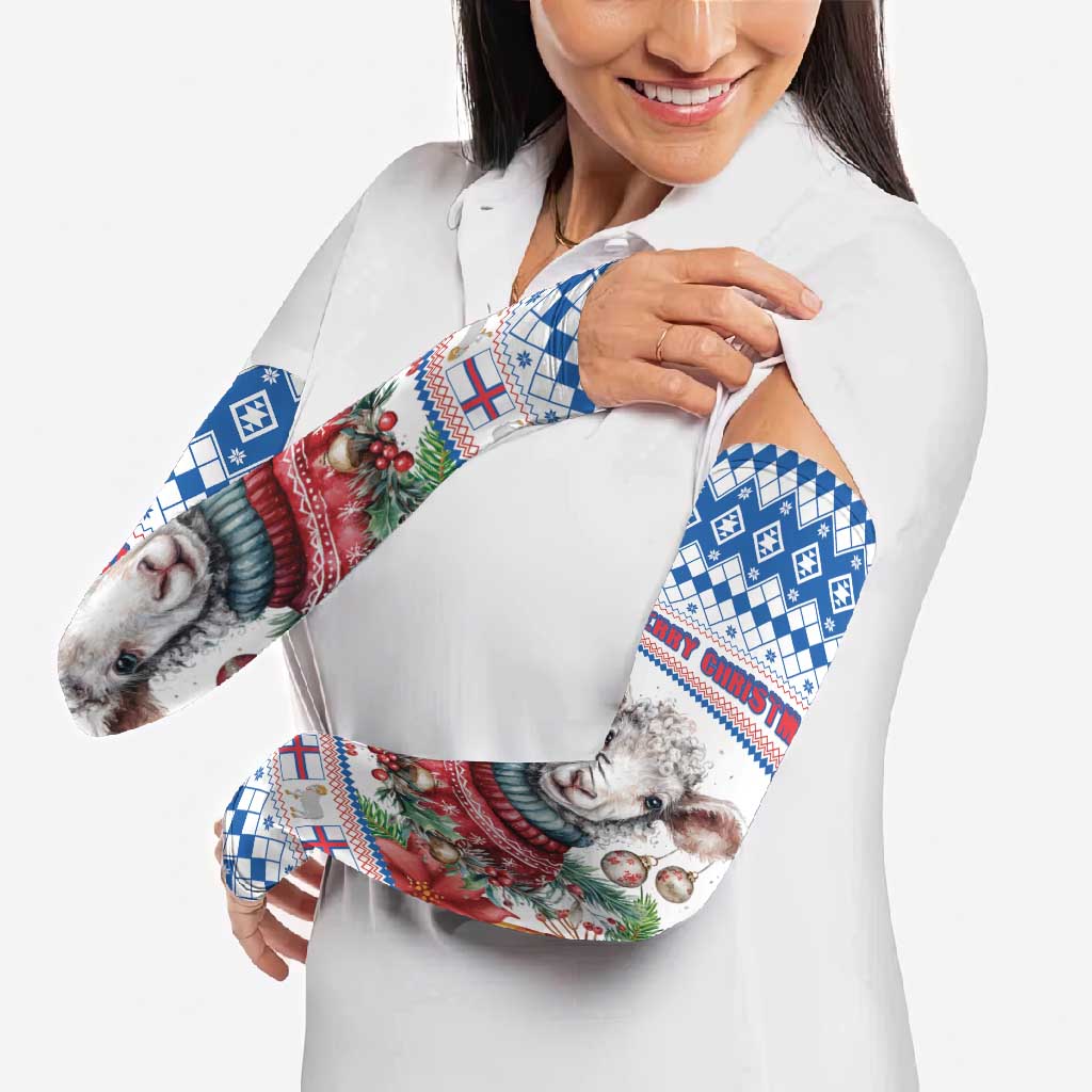 Faroe Islands Christmas Arm Sleeves Cute Faroese Sheep Xmas Patterns - Wonder Print Shop