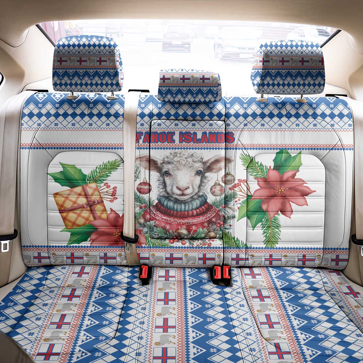 Faroe Islands Christmas Back Car Seat Cover Cute Faroese Sheep Xmas Patterns - Wonder Print Shop
