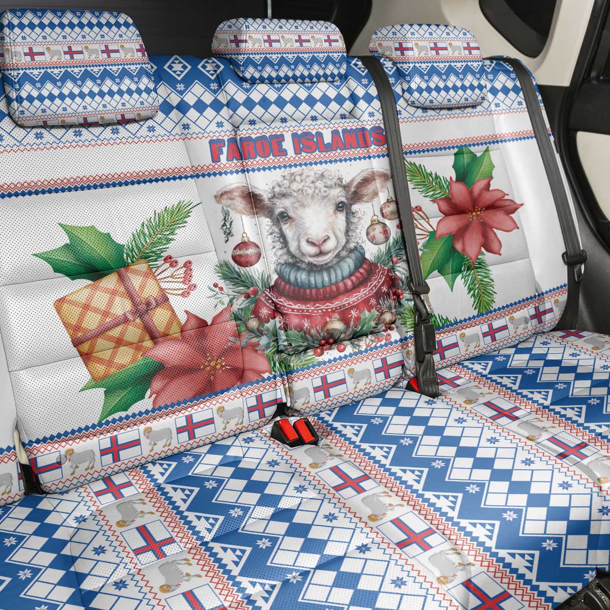 Faroe Islands Christmas Back Car Seat Cover Cute Faroese Sheep Xmas Patterns - Wonder Print Shop