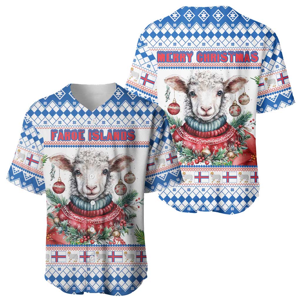 Faroe Islands Christmas Baseball Jersey Cute Faroese Sheep Xmas Patterns - Wonder Print Shop