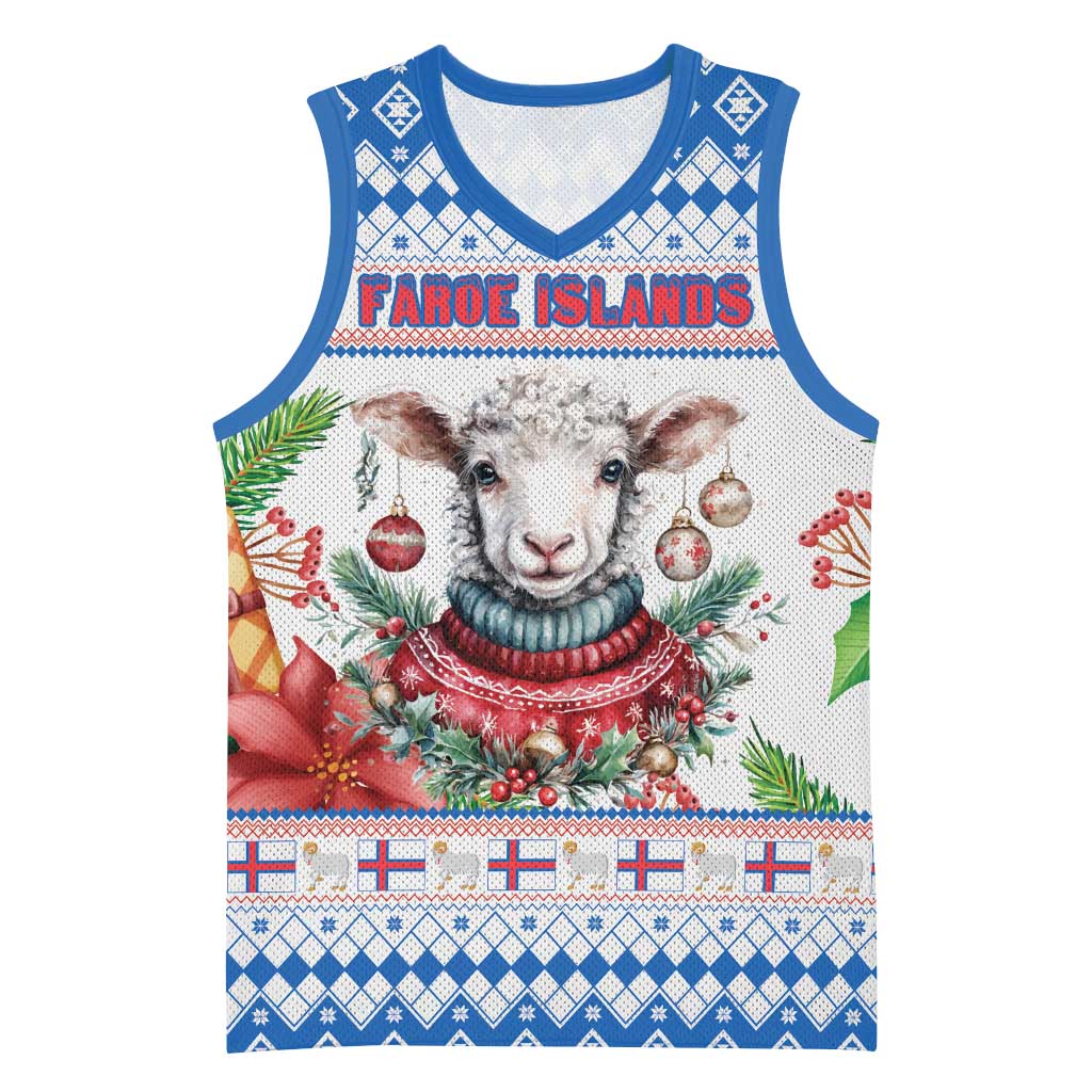 Faroe Islands Christmas Basketball Jersey Cute Faroese Sheep Xmas Patterns - Wonder Print Shop