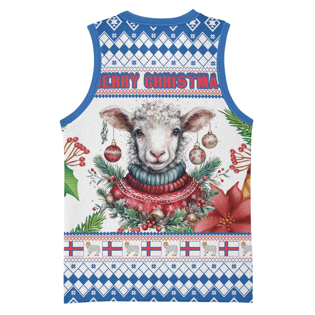 Faroe Islands Christmas Basketball Jersey Cute Faroese Sheep Xmas Patterns - Wonder Print Shop