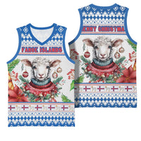 Faroe Islands Christmas Basketball Jersey Cute Faroese Sheep Xmas Patterns - Wonder Print Shop