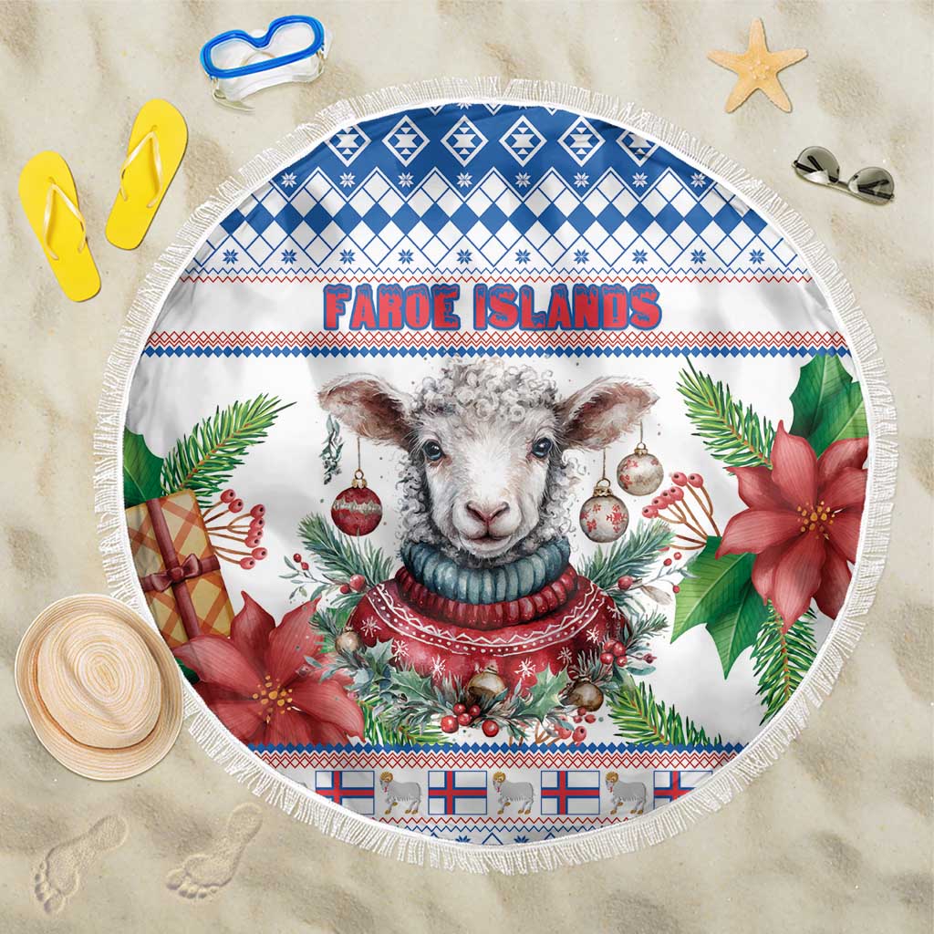 Faroe Islands Christmas Beach Blanket Cute Faroese Sheep Xmas Patterns - Wonder Print Shop