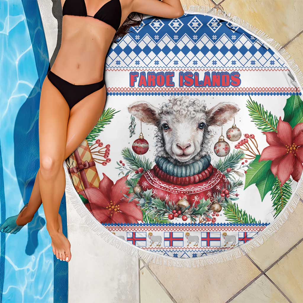 Faroe Islands Christmas Beach Blanket Cute Faroese Sheep Xmas Patterns - Wonder Print Shop