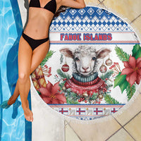 Faroe Islands Christmas Beach Blanket Cute Faroese Sheep Xmas Patterns - Wonder Print Shop