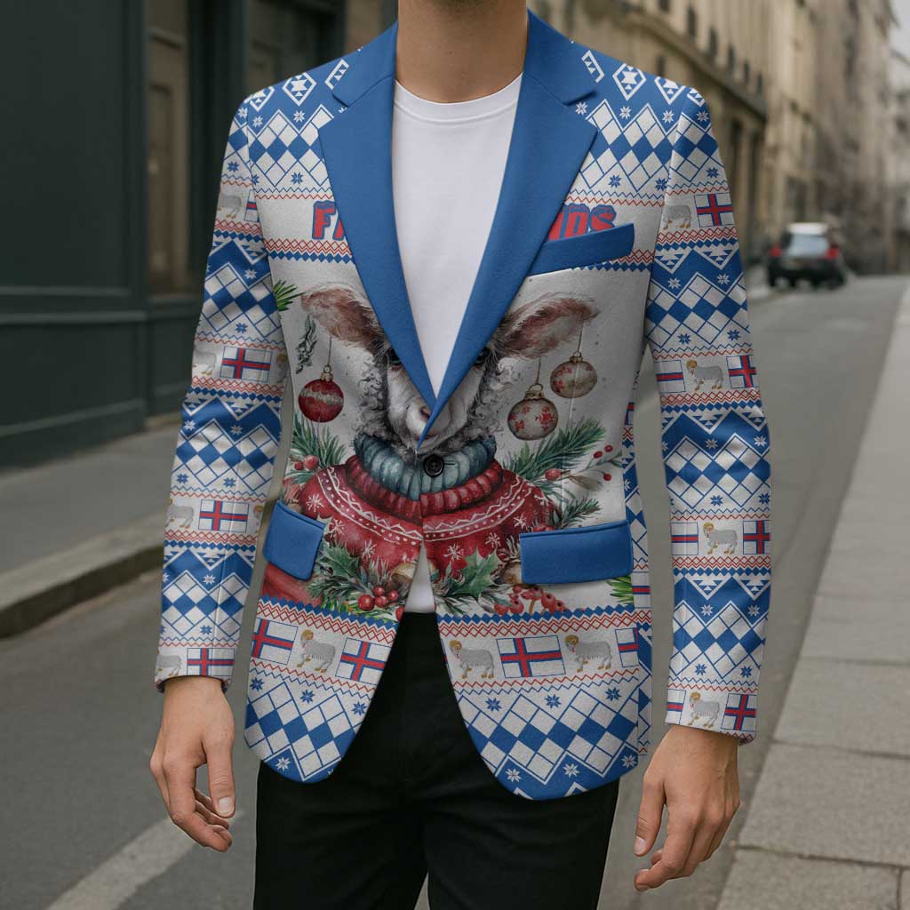 Faroe Islands Christmas Blazer Cute Faroese Sheep Xmas Patterns - Wonder Print Shop