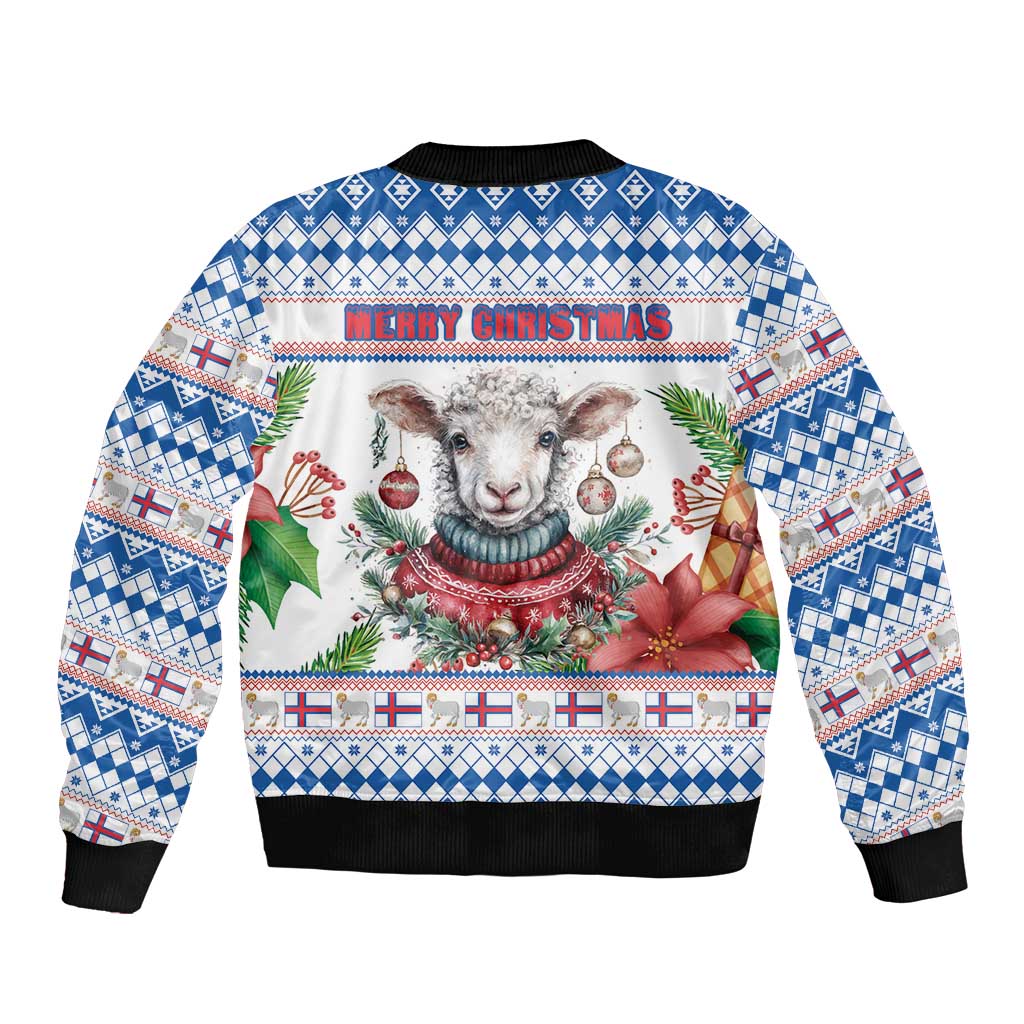 Faroe Islands Christmas Bomber Jacket Cute Faroese Sheep Xmas Patterns - Wonder Print Shop