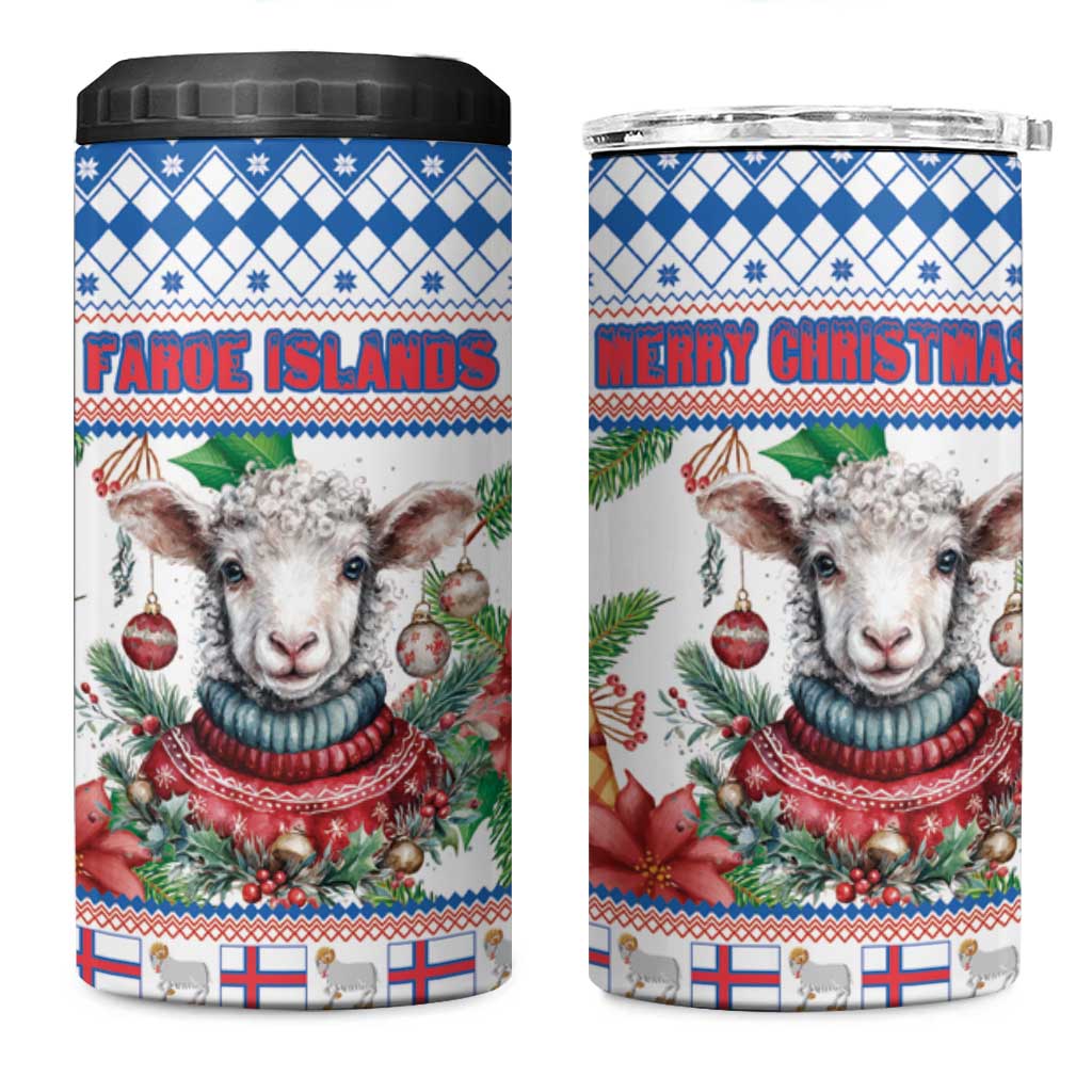 Faroe Islands Christmas 4 in 1 Can Cooler Tumbler Cute Faroese Sheep Xmas Patterns - Wonder Print Shop