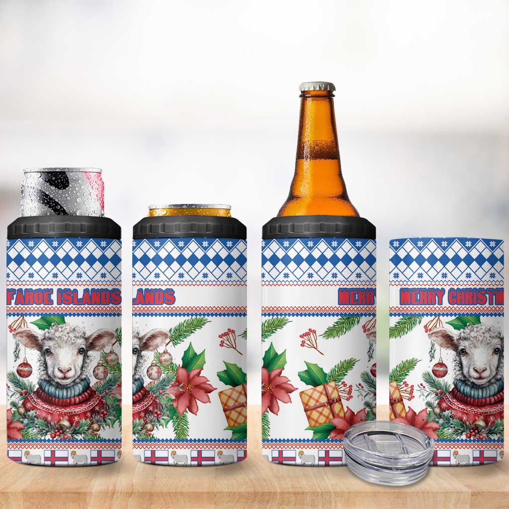 Faroe Islands Christmas 4 in 1 Can Cooler Tumbler Cute Faroese Sheep Xmas Patterns - Wonder Print Shop